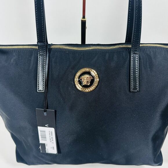 VERSACE La Medusa Nylon Leather Straps Black Tote Shoulder Bag NWT $1,290 - Picture 2 of 10